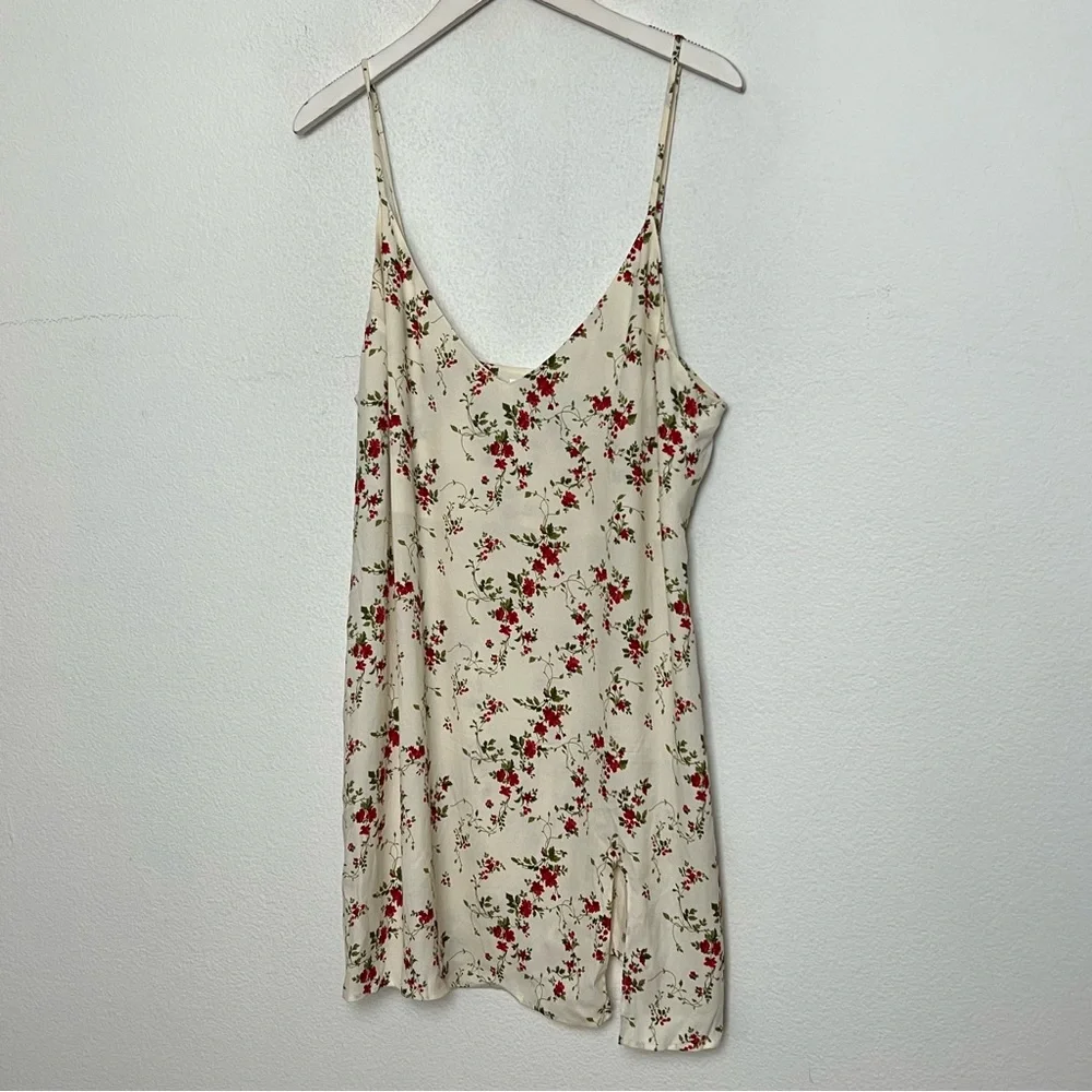 Reformation Marlowe Cream Red Floral Slip Mini Dress Size XL - Picture 3 of 7